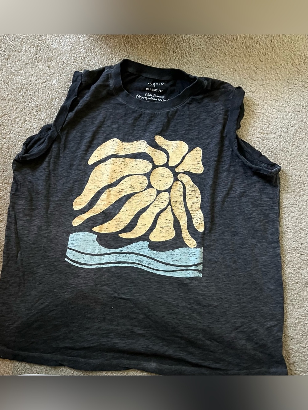 torrid sleeveless Black Graphic Tee with yellow Wave Detail